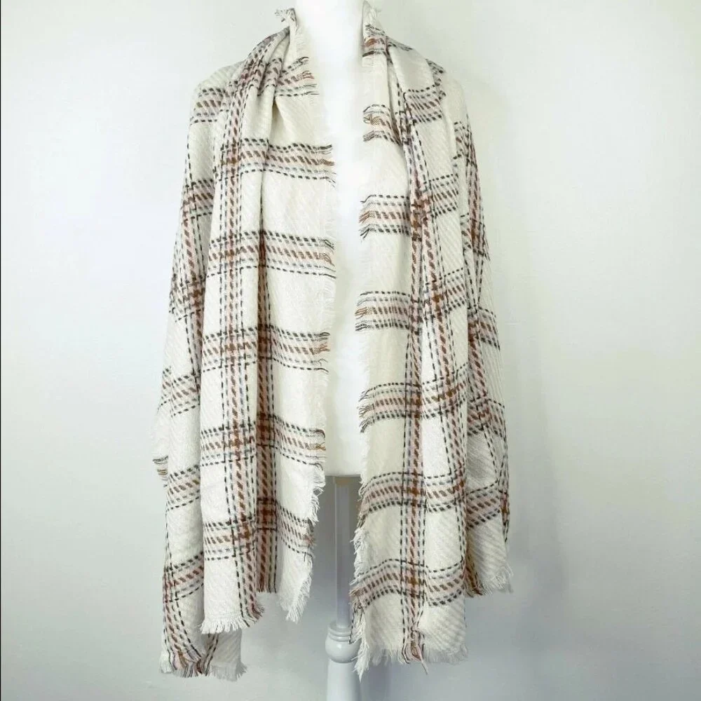 Cejon Heritage Women's Ivory and‎ Pink Plaid Woven Scarf Wrap Shawl